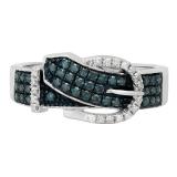 0.40 Carat (ctw) Sterling Silver Round Blue & White Diamond Ladies Fashion Cocktail Right Hand Band