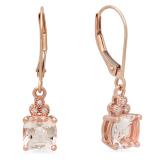1.95 Carat (ctw) 14K Rose Gold Cushion Cut Morganite & Round White Diamond Ladies Dangling Drop Earrings 2 CT
