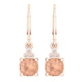 1.95 Carat (ctw) 14K Rose Gold Cushion Cut Morganite & Round White Diamond Ladies Dangling Drop Earrings 2 CT