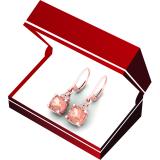 1.95 Carat (ctw) 14K Rose Gold Cushion Cut Morganite & Round White Diamond Ladies Dangling Drop Earrings 2 CT