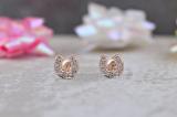 0.06 Carat (ctw) 10K Rose Gold Round White Diamond Ladies Horse Shoe Earrings