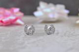 0.06 Carat (ctw) 18K White Gold Round White Diamond Ladies Horse Shoe Earrings