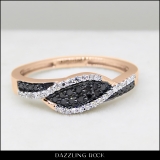 0.22 Carat (ctw) 10K Rose Gold Round Black & White Diamond Ladies Cocktail Right Hand Ring 1/4 CT