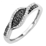 0.22 Carat (ctw) 10K White Gold Round Black & White Diamond Ladies Cocktail Right Hand Ring 1/4 CT