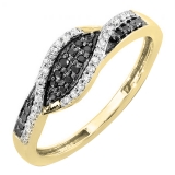 0.22 Carat (ctw) 10K Yellow Gold Round Black & White Diamond Ladies Cocktail Right Hand Ring 1/4 CT