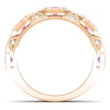 0.75 Carat (ctw) 14K Rose Gold Princess Pink Sapphire & Round White Diamond Ladies Vintage Style Milgrain Stackable Wedding Band 3/4 CT