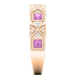 0.75 Carat (ctw) 14K Rose Gold Princess Pink Sapphire & Round White Diamond Ladies Vintage Style Milgrain Stackable Wedding Band 3/4 CT