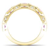 0.75 Carat (ctw) 14K Yellow Gold Princess Pink Sapphire & Round White Diamond Ladies Vintage Style Milgrain Stackable Wedding Band 3/4 CT