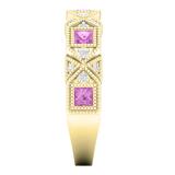 0.75 Carat (ctw) 14K Yellow Gold Princess Pink Sapphire & Round White Diamond Ladies Vintage Style Milgrain Stackable Wedding Band 3/4 CT