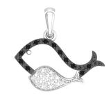 0.08 Carat (ctw) Sterling Silver Round Black & White Diamond Ladies Fish Pendant (Chain Not Included)