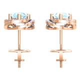 2.25 Carat (ctw) 10K Rose Gold Round Cut Aquamarine & White Diamond Ladies Halo Style Stud Earrings