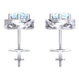 2.25 Carat (ctw) 10K White Gold Round Cut Aquamarine & White Diamond Ladies Halo Style Stud Earrings