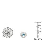 2.25 Carat (ctw) 10K Yellow Gold Round Cut Aquamarine & White Diamond Ladies Halo Style Stud Earrings