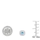 2.25 Carat (ctw) 18K White Gold Round Cut Aquamarine & White Diamond Ladies Halo Style Stud Earrings