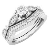 0.50 Carat (ctw) 10K White Gold Round White Diamond Ladies Milgrain Bridal Engagement Ring With Matching Band Set 1/2 CT