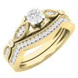 0.50 Carat (ctw) 18K Yellow Gold Round White Diamond Ladies Milgrain Bridal Engagement Ring With Matching Band Set 1/2 CT