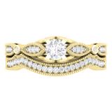 0.50 Carat (ctw) 18K Yellow Gold Round White Diamond Ladies Milgrain Bridal Engagement Ring With Matching Band Set 1/2 CT