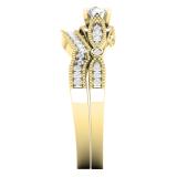 0.50 Carat (ctw) 18K Yellow Gold Round White Diamond Ladies Milgrain Bridal Engagement Ring With Matching Band Set 1/2 CT