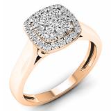 0.50 Carat (ctw) 14K Rose Gold Princess & Round Cut White Diamond Ladies Cluster Style Engagement Ring 1/2 CT