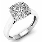 0.50 Carat (ctw) 14K White Gold Princess & Round Cut White Diamond Ladies Cluster Style Engagement Ring 1/2 CT
