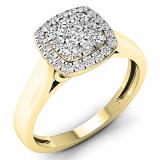 0.50 Carat (ctw) 14K Yellow Gold Princess & Round Cut White Diamond Ladies Cluster Style Engagement Ring 1/2 CT