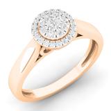 0.25 Carat (ctw) 18K Rose Gold Princess & Round Cut White Diamond Ladies Cluster Style Engagement Ring 1/4 CT