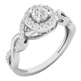 0.50 Carat (ctw) 10K White Gold Round Diamond Ladies Swirl Split Shank Bridal Halo Engagement Ring 1/2 CT