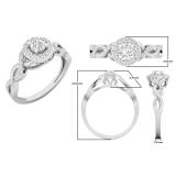 0.50 Carat (ctw) 10K White Gold Round Diamond Ladies Swirl Split Shank Bridal Halo Engagement Ring 1/2 CT