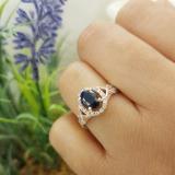 7x5mm Oval Blue Sapphire & Round White Diamond Split Shank Halo Engagement Ring for Women (0.25 ctw, Color I-J, Clarity I2-I3) 10K Rose Gold