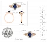 7x5mm Oval Blue Sapphire & Round White Diamond Split Shank Halo Engagement Ring for Women (0.25 ctw, Color I-J, Clarity I2-I3) 10K Rose Gold