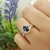 7x5mm Oval Blue Sapphire & Round White Diamond Split Shank Halo Engagement Ring for Women (0.25 ctw, Color I-J, Clarity I2-I3) 10K White Gold