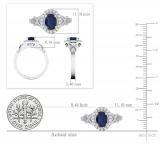 7x5mm Oval Blue Sapphire & Round White Diamond Split Shank Halo Engagement Ring for Women (0.25 ctw, Color I-J, Clarity I2-I3) 10K White Gold