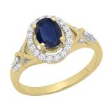 7x5mm Oval Blue Sapphire & Round White Diamond Split Shank Halo Engagement Ring for Women (0.25 ctw, Color I-J, Clarity I2-I3) 10K Yellow Gold