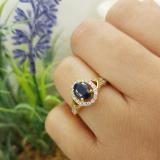 7x5mm Oval Blue Sapphire & Round White Diamond Split Shank Halo Engagement Ring for Women (0.25 ctw, Color I-J, Clarity I2-I3) 10K Yellow Gold
