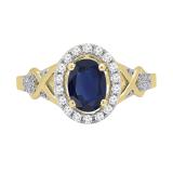 7x5mm Oval Blue Sapphire & Round White Diamond Split Shank Halo Engagement Ring for Women (0.25 ctw, Color I-J, Clarity I2-I3) 10K Yellow Gold