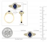7x5mm Oval Blue Sapphire & Round White Diamond Split Shank Halo Engagement Ring for Women (0.25 ctw, Color I-J, Clarity I2-I3) 10K Yellow Gold