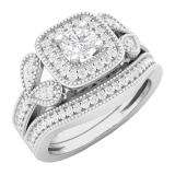 0.80 Carat (ctw) 14K White Gold Round Cut Diamond Ladies Bridal Vintage Style Halo Engagement Ring With Matching Band Set 3/4 CT