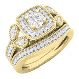 0.80 Carat (ctw) 18K Yellow Gold Round Cut Diamond Ladies Bridal Vintage Style Halo Engagement Ring With Matching Band Set 3/4 CT