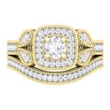 0.80 Carat (ctw) 18K Yellow Gold Round Cut Diamond Ladies Bridal Vintage Style Halo Engagement Ring With Matching Band Set 3/4 CT