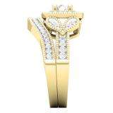 0.80 Carat (ctw) 18K Yellow Gold Round Cut Diamond Ladies Bridal Vintage Style Halo Engagement Ring With Matching Band Set 3/4 CT