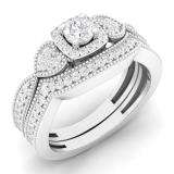 0.70 Carat (ctw) 10K White Gold Round Cut Diamond Ladies Bridal Vintage Style Halo Engagement Ring With Matching Band Set 3/4 CT