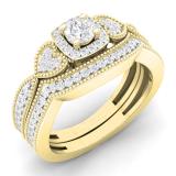 0.70 Carat (ctw) 10K Yellow Gold Round Cut Diamond Ladies Bridal Vintage Style Halo Engagement Ring With Matching Band Set 3/4 CT