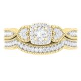 0.70 Carat (ctw) 10K Yellow Gold Round Cut Diamond Ladies Bridal Vintage Style Halo Engagement Ring With Matching Band Set 3/4 CT