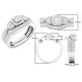 0.70 Carat (ctw) 14K White Gold Round Cut Diamond Ladies Bridal Vintage Style Halo Engagement Ring With Matching Band Set 3/4 CT