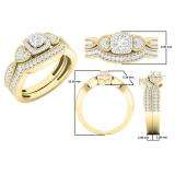 0.70 Carat (ctw) 14K Yellow Gold Round Cut Diamond Ladies Bridal Vintage Style Halo Engagement Ring With Matching Band Set 3/4 CT