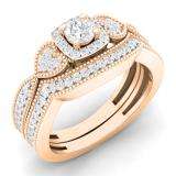 0.70 Carat (ctw) 18K Rose Gold Round Cut Diamond Ladies Bridal Vintage Style Halo Engagement Ring With Matching Band Set 3/4 CT