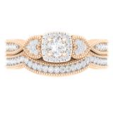 0.70 Carat (ctw) 18K Rose Gold Round Cut Diamond Ladies Bridal Vintage Style Halo Engagement Ring With Matching Band Set 3/4 CT