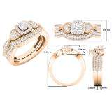 0.70 Carat (ctw) 18K Rose Gold Round Cut Diamond Ladies Bridal Vintage Style Halo Engagement Ring With Matching Band Set 3/4 CT