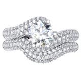 1.50 Carat (ctw) 10K White Gold Round White Diamond Ladies Swirl Bridal Engagement Ring Matching Band Set 1 1/2 CT