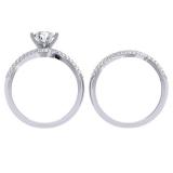 1.50 Carat (ctw) 10K White Gold Round White Diamond Ladies Swirl Bridal Engagement Ring Matching Band Set 1 1/2 CT